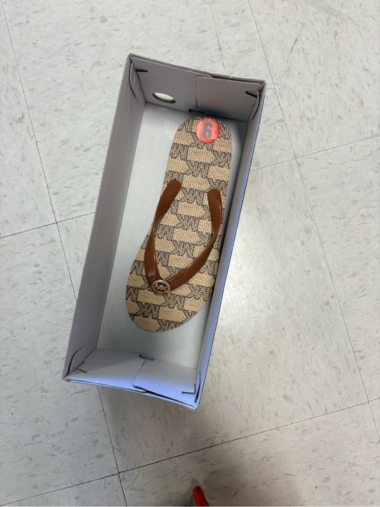 Michael Kors Shoes - Michael Kors Brown Logo-Print Flip Flop Sandal